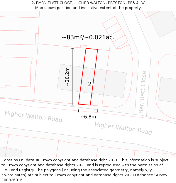 2, BARN FLATT CLOSE, HIGHER WALTON, PRESTON, PR5 4HW: Plot and title map