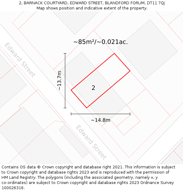 2, BARNACK COURTYARD, EDWARD STREET, BLANDFORD FORUM, DT11 7QJ: Plot and title map