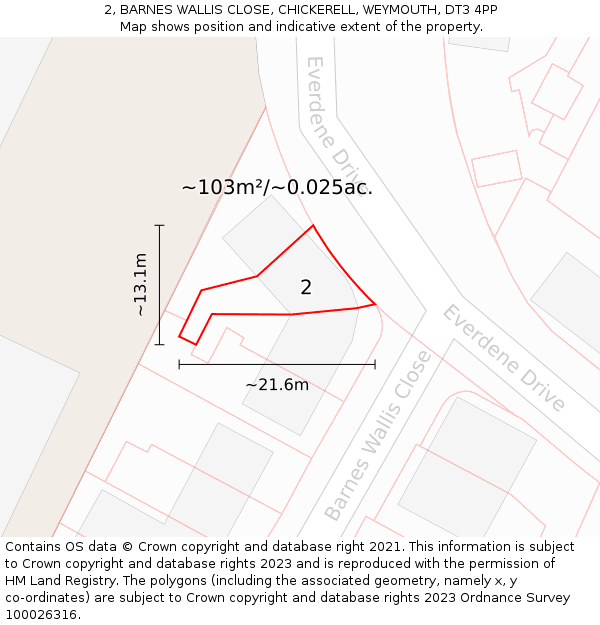 2, BARNES WALLIS CLOSE, CHICKERELL, WEYMOUTH, DT3 4PP: Plot and title map