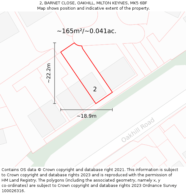 2, BARNET CLOSE, OAKHILL, MILTON KEYNES, MK5 6BF: Plot and title map