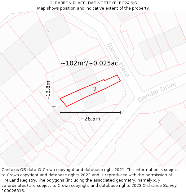 2, BARRON PLACE, BASINGSTOKE, RG24 9JS: Plot and title map