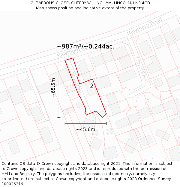 2, BARRONS CLOSE, CHERRY WILLINGHAM, LINCOLN, LN3 4GB: Plot and title map