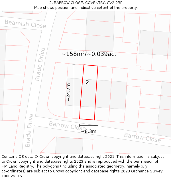 2, BARROW CLOSE, COVENTRY, CV2 2BP: Plot and title map