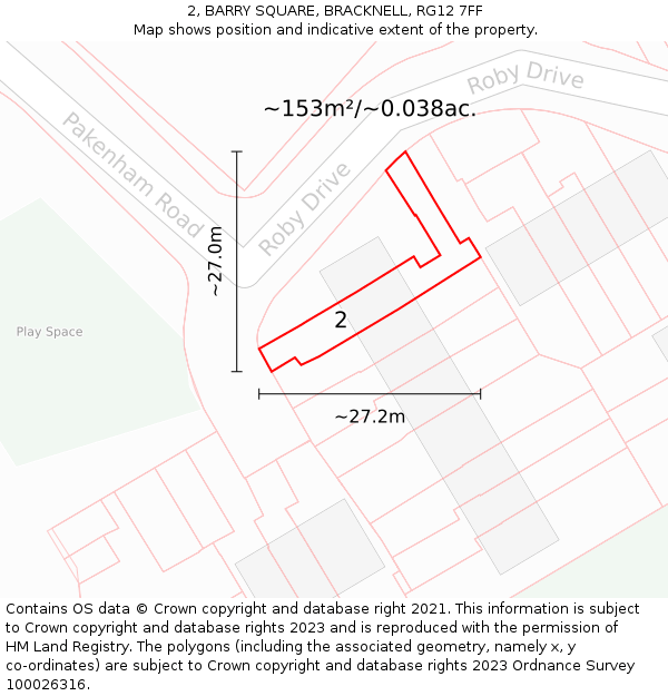 2, BARRY SQUARE, BRACKNELL, RG12 7FF: Plot and title map