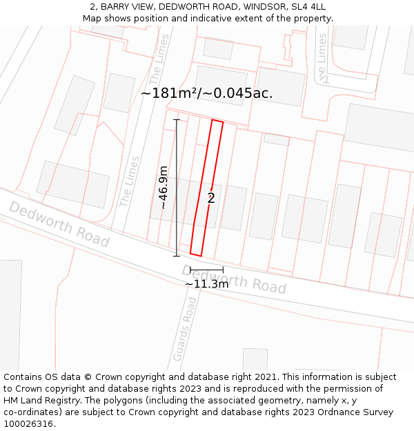2, BARRY VIEW, DEDWORTH ROAD, WINDSOR, SL4 4LL: Plot and title map