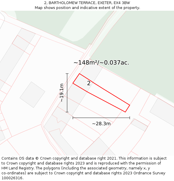 2, BARTHOLOMEW TERRACE, EXETER, EX4 3BW: Plot and title map