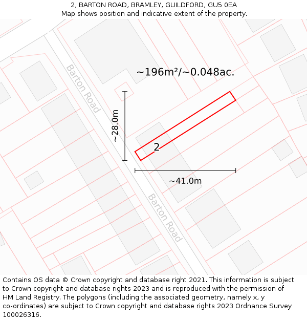 2, BARTON ROAD, BRAMLEY, GUILDFORD, GU5 0EA: Plot and title map