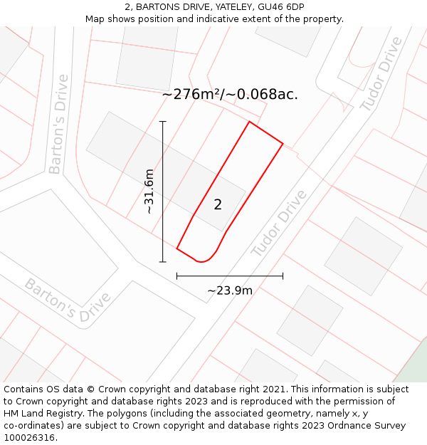 2, BARTONS DRIVE, YATELEY, GU46 6DP: Plot and title map