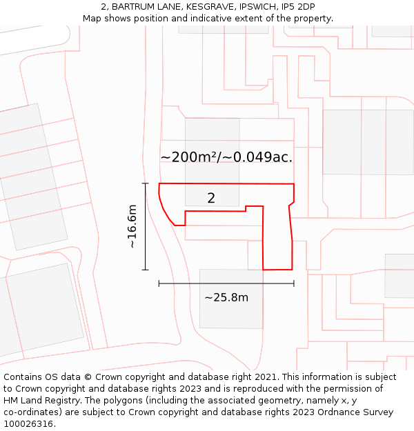 2, BARTRUM LANE, KESGRAVE, IPSWICH, IP5 2DP: Plot and title map