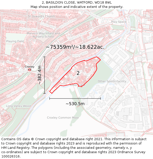 2, BASILDON CLOSE, WATFORD, WD18 8WL: Plot and title map
