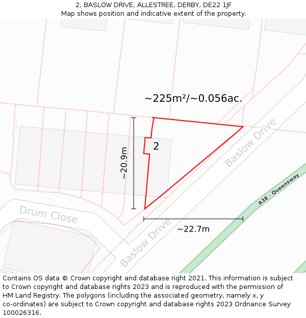 2, BASLOW DRIVE, ALLESTREE, DERBY, DE22 1JF: Plot and title map