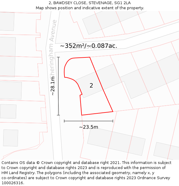 2, BAWDSEY CLOSE, STEVENAGE, SG1 2LA: Plot and title map