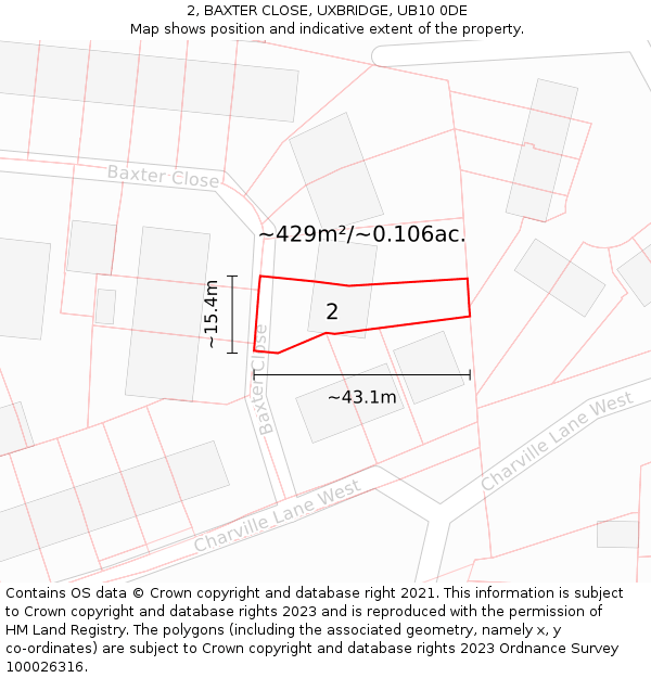 2, BAXTER CLOSE, UXBRIDGE, UB10 0DE: Plot and title map