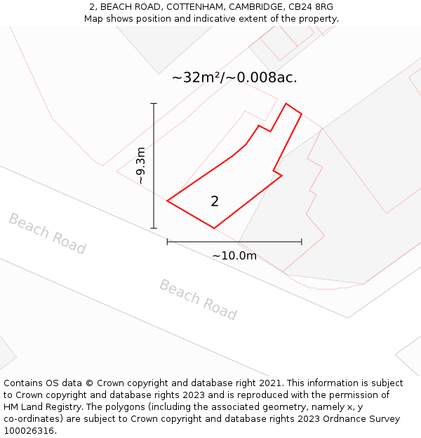 2, BEACH ROAD, COTTENHAM, CAMBRIDGE, CB24 8RG: Plot and title map