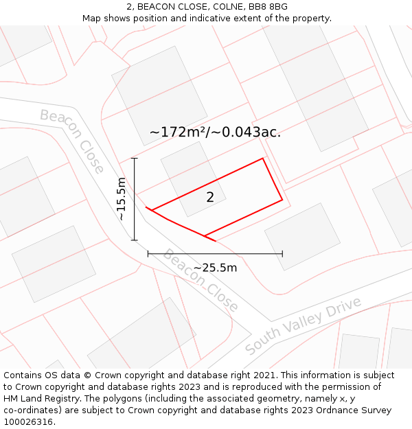 2, BEACON CLOSE, COLNE, BB8 8BG: Plot and title map