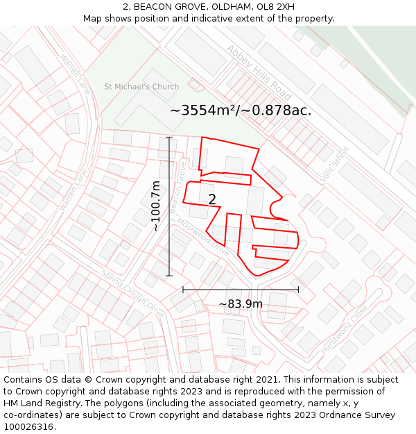 2, BEACON GROVE, OLDHAM, OL8 2XH: Plot and title map