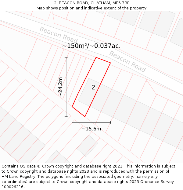 2, BEACON ROAD, CHATHAM, ME5 7BP: Plot and title map