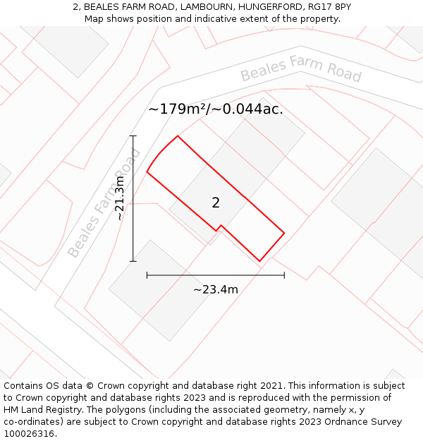 2, BEALES FARM ROAD, LAMBOURN, HUNGERFORD, RG17 8PY: Plot and title map