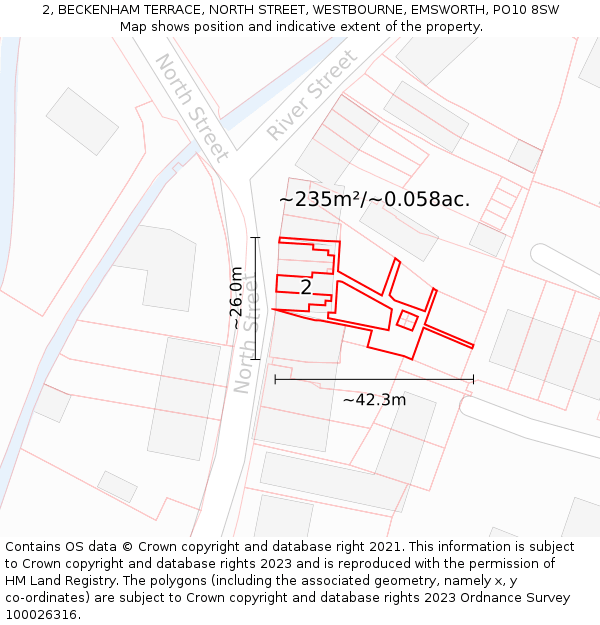 2, BECKENHAM TERRACE, NORTH STREET, WESTBOURNE, EMSWORTH, PO10 8SW: Plot and title map
