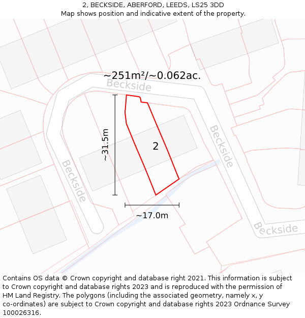 2, BECKSIDE, ABERFORD, LEEDS, LS25 3DD: Plot and title map