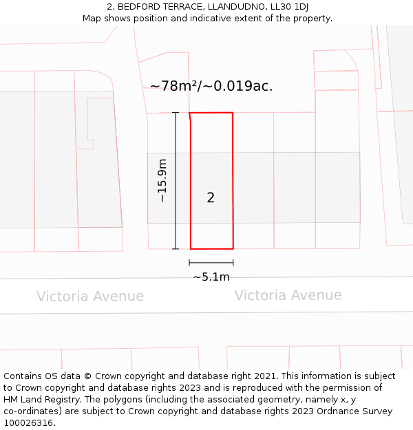 2, BEDFORD TERRACE, LLANDUDNO, LL30 1DJ: Plot and title map