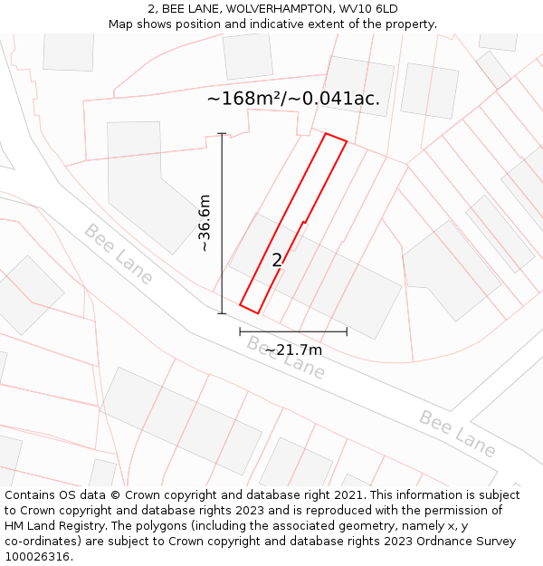 2, BEE LANE, WOLVERHAMPTON, WV10 6LD: Plot and title map