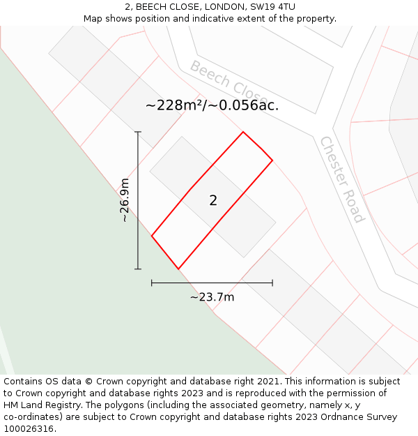 2, BEECH CLOSE, LONDON, SW19 4TU: Plot and title map