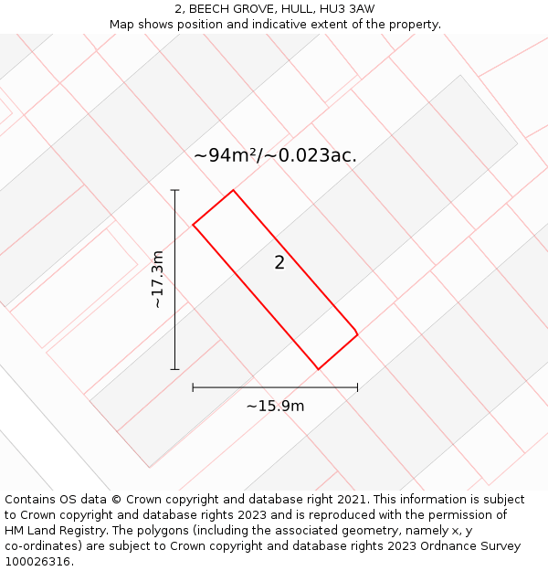 2, BEECH GROVE, HULL, HU3 3AW: Plot and title map