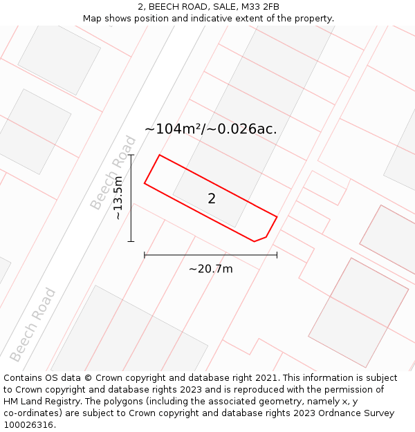 2, BEECH ROAD, SALE, M33 2FB: Plot and title map