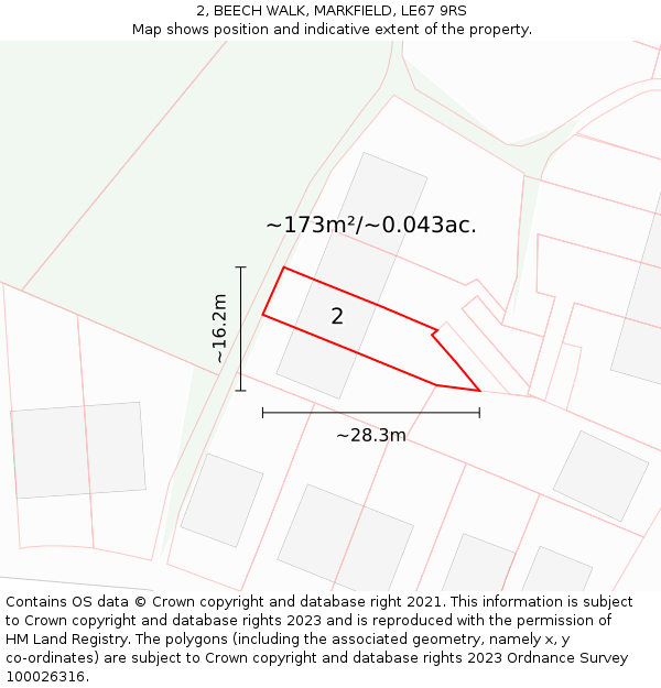 2, BEECH WALK, MARKFIELD, LE67 9RS: Plot and title map