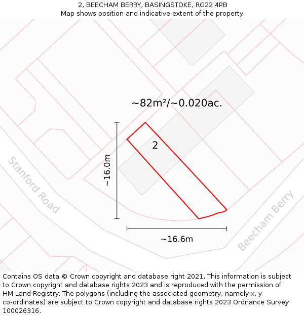 2, BEECHAM BERRY, BASINGSTOKE, RG22 4PB: Plot and title map