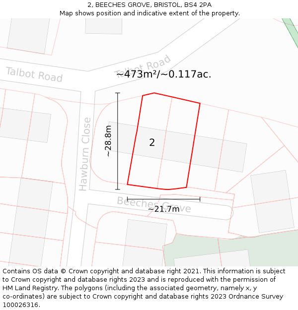 2, BEECHES GROVE, BRISTOL, BS4 2PA: Plot and title map
