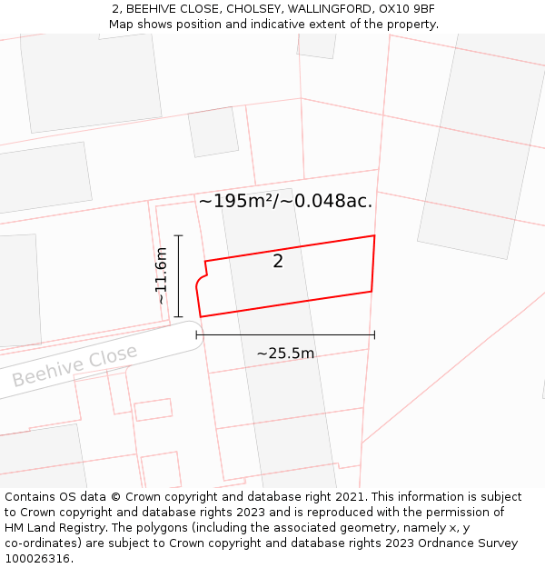 2, BEEHIVE CLOSE, CHOLSEY, WALLINGFORD, OX10 9BF: Plot and title map