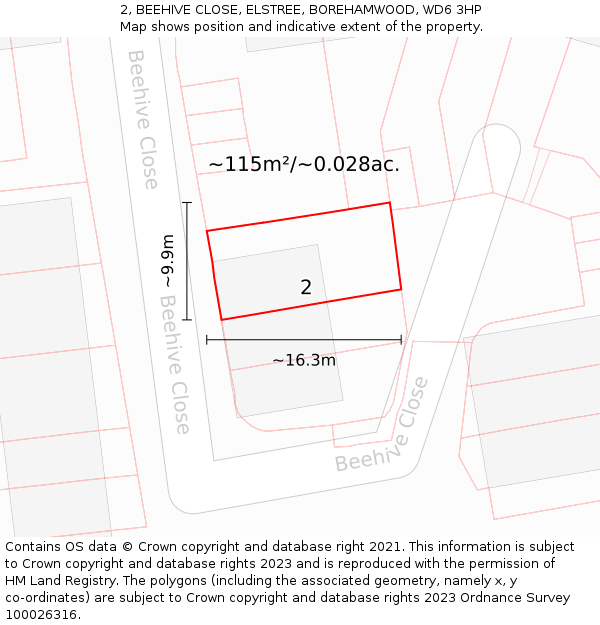 2, BEEHIVE CLOSE, ELSTREE, BOREHAMWOOD, WD6 3HP: Plot and title map