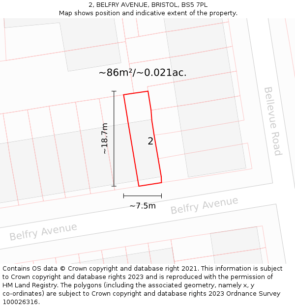 2, BELFRY AVENUE, BRISTOL, BS5 7PL: Plot and title map