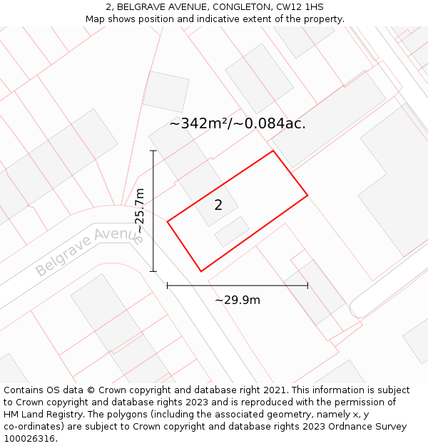 2, BELGRAVE AVENUE, CONGLETON, CW12 1HS: Plot and title map