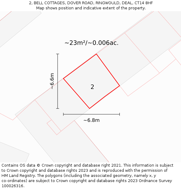 2, BELL COTTAGES, DOVER ROAD, RINGWOULD, DEAL, CT14 8HF: Plot and title map