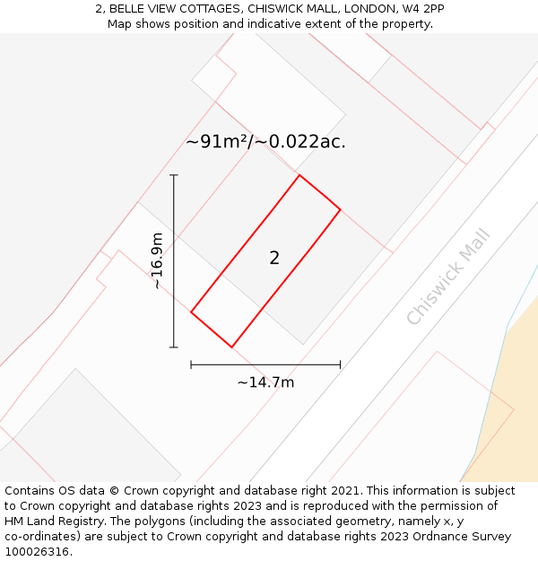 2, BELLE VIEW COTTAGES, CHISWICK MALL, LONDON, W4 2PP: Plot and title map