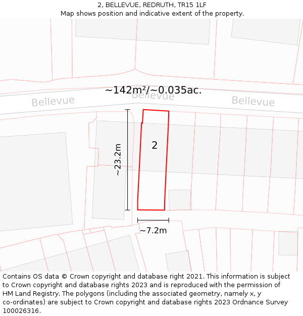 2, BELLEVUE, REDRUTH, TR15 1LF: Plot and title map