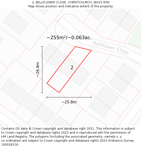 2, BELLFLOWER CLOSE, CHRISTCHURCH, BH23 4NN: Plot and title map