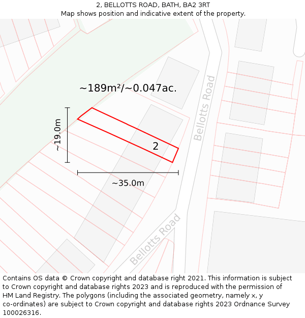 2, BELLOTTS ROAD, BATH, BA2 3RT: Plot and title map