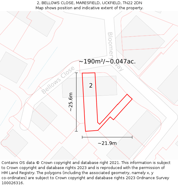 2, BELLOWS CLOSE, MARESFIELD, UCKFIELD, TN22 2DN: Plot and title map