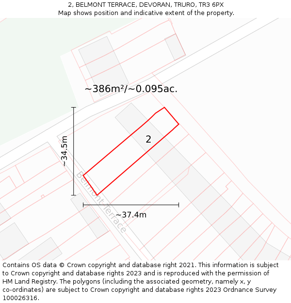 2, BELMONT TERRACE, DEVORAN, TRURO, TR3 6PX: Plot and title map