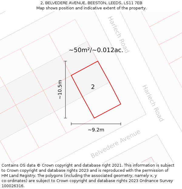 2, BELVEDERE AVENUE, BEESTON, LEEDS, LS11 7EB: Plot and title map