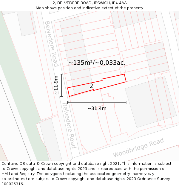 2, BELVEDERE ROAD, IPSWICH, IP4 4AA: Plot and title map