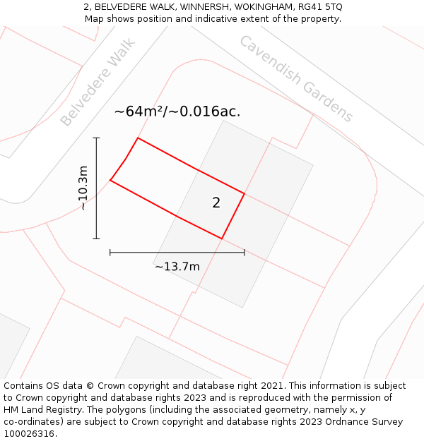 2, BELVEDERE WALK, WINNERSH, WOKINGHAM, RG41 5TQ: Plot and title map