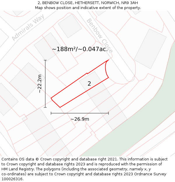 2, BENBOW CLOSE, HETHERSETT, NORWICH, NR9 3AH: Plot and title map