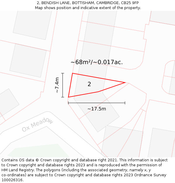 2, BENDISH LANE, BOTTISHAM, CAMBRIDGE, CB25 9FP: Plot and title map