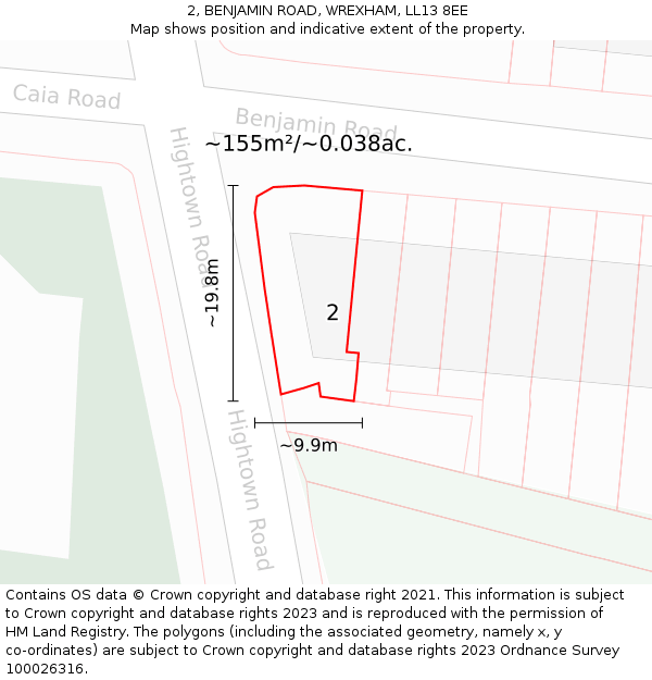 2, BENJAMIN ROAD, WREXHAM, LL13 8EE: Plot and title map