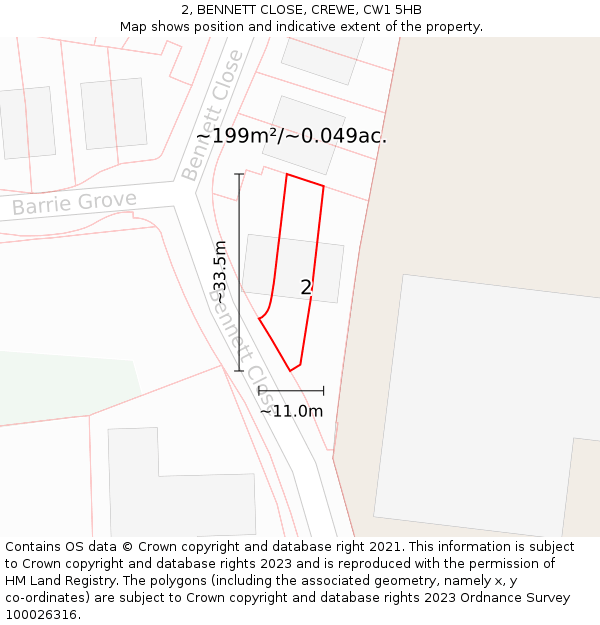 2, BENNETT CLOSE, CREWE, CW1 5HB: Plot and title map